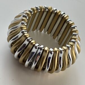Retro Style Chunky Stretch Bangle Bracelet Shiny Silver Matte Gold Plastic